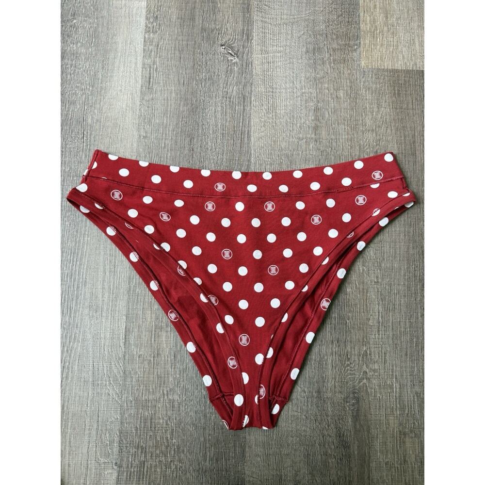 Savage X Fenty Cotton High Leg Bikini‎ Panty Red Cognac Polka Dot Print Size 1X